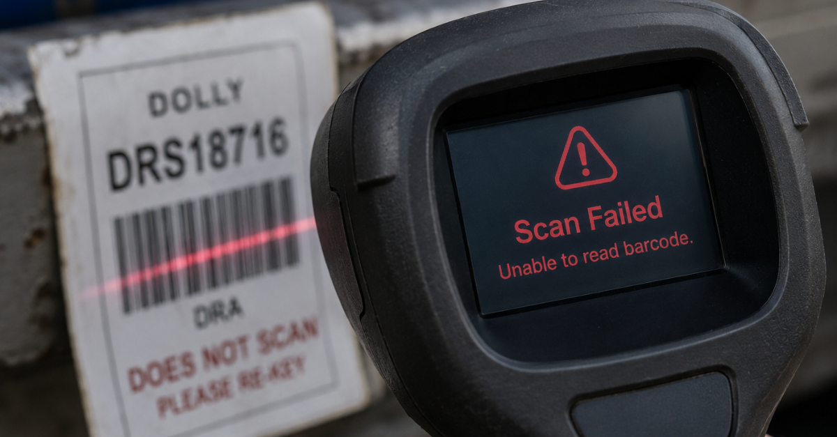 Barcode scanner struggling to read a tag on airport ground equipment